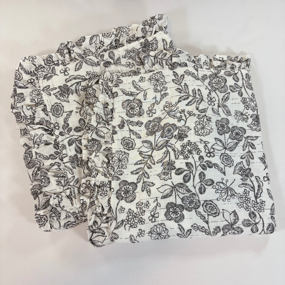 Piper Classics Grey Floral Cotton Ruffled Euro Pillow Shams Set of 2 26x26